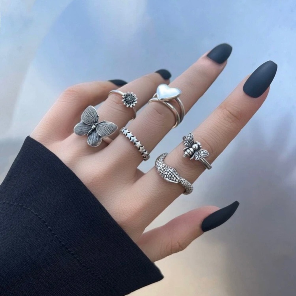 6pcs Butterfly & Bee Decor Rings Set